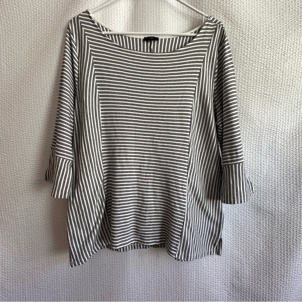 Talbots Black White Striped 3/4 Sleeve Cotton Top Plus Size 1X Casual Classic - Picture 1 of 9